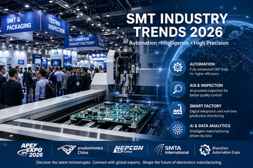 บล็อกบริษัทล่าสุดเกี่ยวกับ แนวโน้มงานแสดงสินค้า SMT ทั่วโลกปี 2026: ผู้ผลิตอุปกรณ์อิเล็กทรอนิกส์ควรมุ่งความสนใจไปที่อะไร