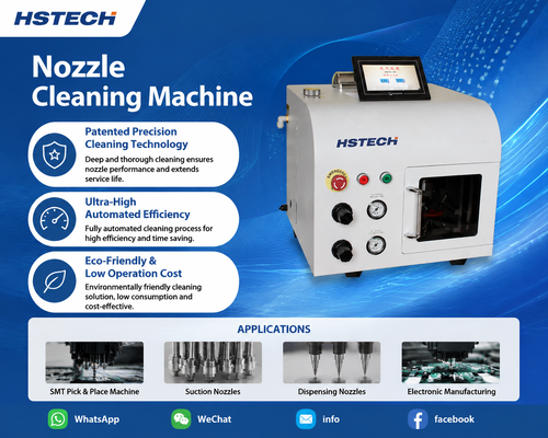 บล็อกบริษัทล่าสุดเกี่ยวกับ HSTECH HS-824 เครื่องทำความสะอาดหัวฉีดอัตโนมัติ: อุปกรณ์บำรุงรักษา SMT ที่เป็นมิตรต่อสิ่งแวดล้อม มีประสิทธิภาพ และไม่ทำความเสียหาย