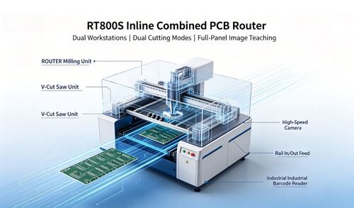 บล็อกบริษัทล่าสุดเกี่ยวกับ การปล่อยใหม่: RT800S Inline Combined PCB Router Depaneling Machine
