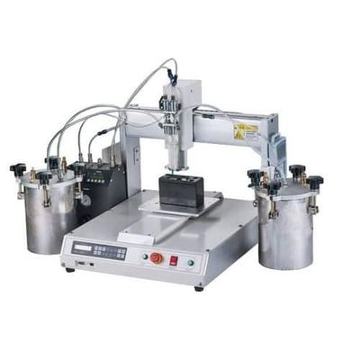 ราคาดี เครื่องจ่ายกาว PLC แบบหน้าจอพร้อม 4 สถานีหมุนและความแม่นยำในการทำซ้ำ ±0.02 มม. สำหรับการจ่ายกาวหลอดไฟ LED ออนไลน์