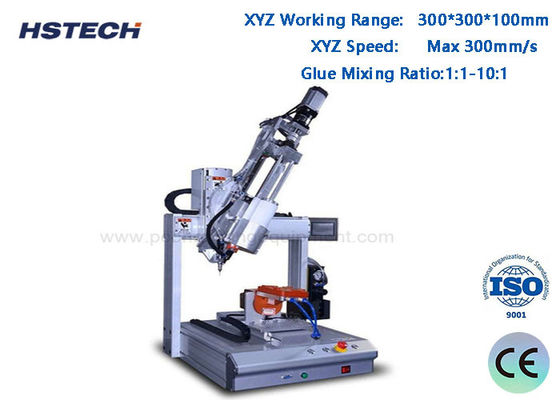 ราคาดี 4 Axis AB เครื่องกระจายกาวด้วยความแม่นยํา ±0.02mm ซ้ํา 300 * 300 * 100mm ระยะทํางานและสัดส่วนการผสมกาว 1:1-10:1 ออนไลน์